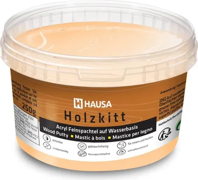 Produktbild von HAUSA Holzkitt 250 g Lärche Holzspachtelmasse, Kitt für Holz, Holzspachtel/Füllmasse zum Reparieren von Holzschäden gebrauchsfertig ausgezeichnete Füllkraft schnelltrocknend rissbeständig