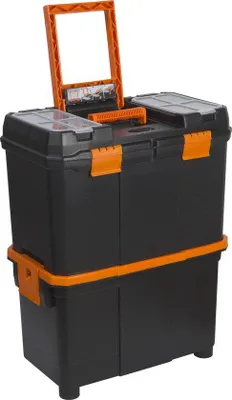 Produktbild von Werkzeugkoffer mit Rollen – Leer – Werkzeugwagen – Schwarz mit Orange