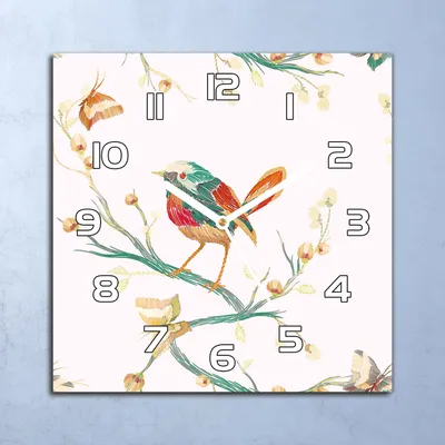 Produktbild von Deko Glasuhr Wanduhr 30x30 Vogel auf Zweig Quarz Küchenuhr Bürouhr