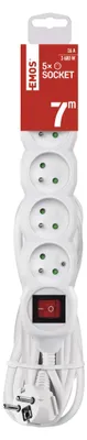 Prodlužovací kabel 7 m / 5 zásuvek / s vypínačem / bílý / PVC / 1,5 mm2