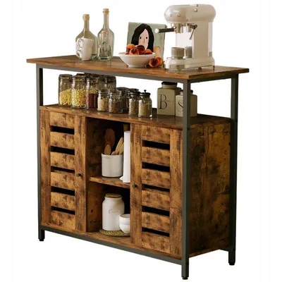 Zdjęcie produktu dla Kredens/szafka z otwartymi półkami, brązowy, styl retro loft