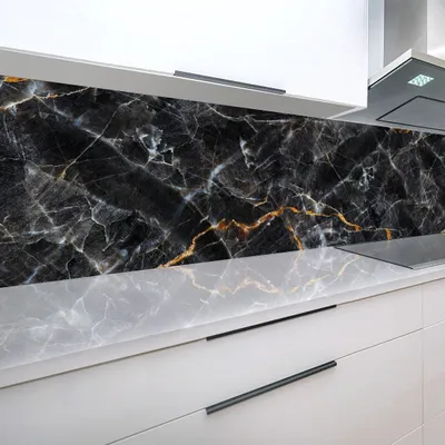 Produktbild von Küchenrückwand Marmor schwarz 60 x 400 cm, robuste ABS-Kunststoff Platte Monolith mit Direktdruck, Steinoptik