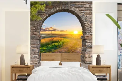Produktbild von MuchoWow® Fototapete für Wohnzimmer oder Schlafzimmer Wandtapete Vinyl Motivtapete Landleben - Sonne - Aussicht - Landschaft - 165x220 cm - Wanddekorationen