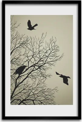 Produktbild von Bild - Bilderrahmen - 40 cm x 60 cm - MDF - Rahmen - Wandkunst - Krähen auf dem Baum