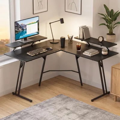 Produktbild von UISEBRT L-förmiger Winkelschreibtisch 120x120cm, wahlweise mit Monitorständer, Stahl & MDF, bis 100kg belastbar für Gaming, Büro und Home Office