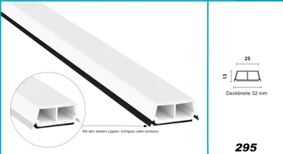 Produktbild von HEXIM Fenstersprossen weiß 1 & 2 Meter - selbstklebende Glassprossen aus PVC Kunststoff, Dichtungslippen(steil & ausgestellt) in grau und schwarz - HJ 295(2000x25x13mm, schwarze Lippe)