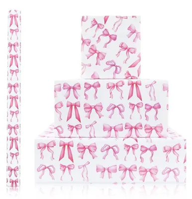 Productafbeelding van Inpakpapier Roze Strik - Cadeaupapier Verjaardag - Inpakpapier Kinderen - Inpakpapier Rollen - Geschenkverpakking Meisjes - 1 Rol 43 x 300 cm
