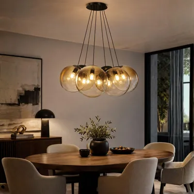 Produktbild von s.luce Orb Cluster Glas-Pendelleuchte 7-flammig 7x40cm Rauch Verlauf Rund