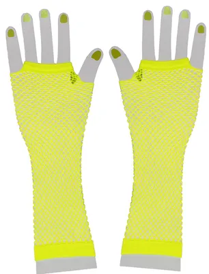 Produktbild von neon gelbe Netzhandschuhe für 80er Jahre Party