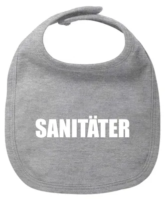 Produktbild von Huuraa Baby Lätzchen Sanitäter Schriftzug Heather Grey Klettverschluss  Baumwolle Latz Geschenkidee