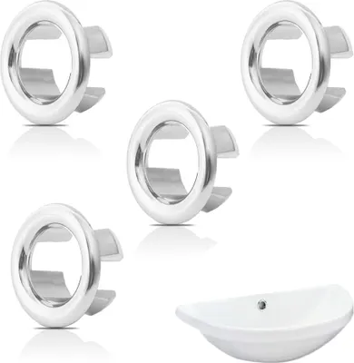 Produktbild von 4 Stück Waschbecken Überlauf Ring, Wasserhahn Überlauf Abdeckung Kunststoffring, Sinken Überlauf Ring, Universelle Waschbecken Überlauf Abdeckung