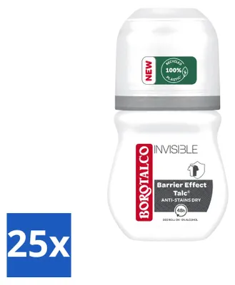 Produktbild von 25 x Borotalco Deodorant Roller Invisible - 0% Alkohol - 50 ml - Vorteilspackung - 25 Stücke