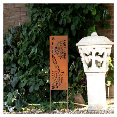Produktbild von Gartendekoration Roststecker mit Metallschild und Willkommen Spruch 66 x 22 cm