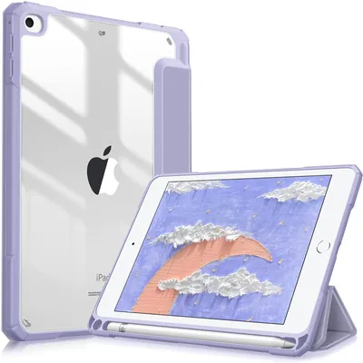 Produktbild von Fintie Hybrid Hülle Kompatibel mit iPad Mini 5 2019 / iPad Mini 4 7,9 Zoll - [Eingebauter Stifthalter] Stoßfeste Abdeckung mit Transparent Klar Hartschalen Rückseite Schutzhülle, Pastellviolett