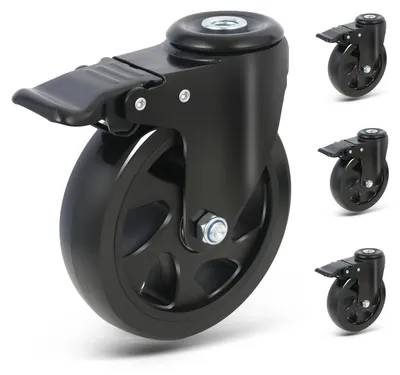 Image de Roulette pour meuble avec frein, diamètre 125 mm - Roulettes pivotantes avec filetage M12, capacité de charge de 650 kg