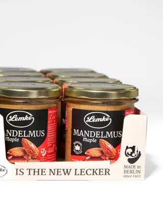 Image de Lemke Deluxe Purée d'amandes avec sucre d'érable 8 X 300g -Légèrement croquante, agréablement sucrée - Parfaite en topping ou à tartiner - Végétalien - Du T