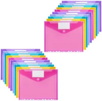 Produktbild von Dokumententasche A4 Abheftbar - 20 Pack mit 11 Lochrand Klettverschluss und Etikettentasche - Wasserdichte Sammelmappen für Dokumentenorganisation (5 Farben)