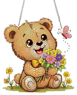 Immagine prodotto di Set di ciondoli per Diamond Painting 5D: orsetto, farfalla, decorazione per finestra. Kit di arte cristallina fai-da-te con catena