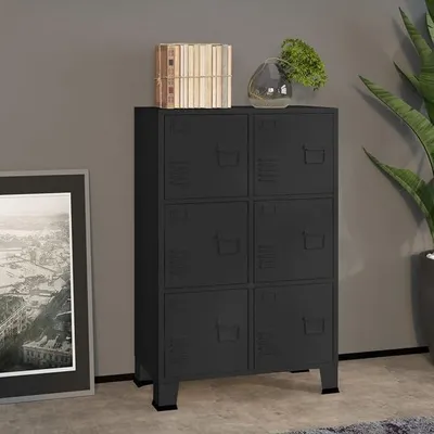 Produktbild von Aktenschrank, Metallschrank, Werkstattschrank, Werkzeugschrank, Büroschrank, Lagerschrank, Garagenschrank, Stahlschrank, Industrie-Stil Schwarz 75x40x115 cm Metall