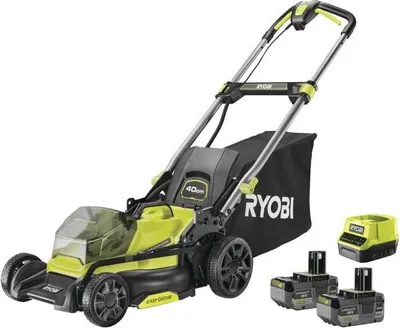 Image de Tondeuse Poussée RYOBI 18V Brushless, Coupe 40 cm, Ramassage et Mulching, 2 Batteries 4.0 Ah, Chargeur, RY18LMX40C-240
