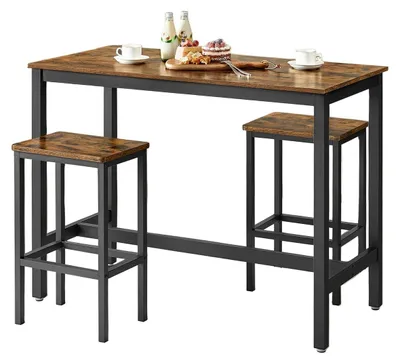 Image de Bar avec table et tabourets – gain de place – en bois et en métal – 120 x 60 x 90 cm