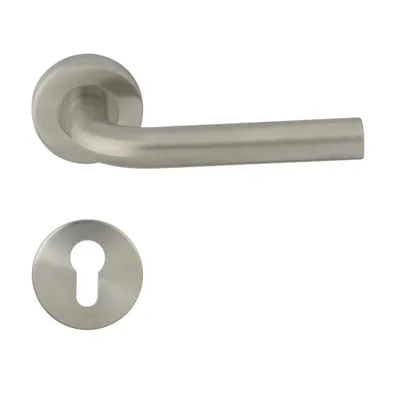 Produktbild von DOMINO Türgriff Drückergarnitur PZ-Profilzylinder Set | Rund-Rosette | Türklinke für Zimmertür, Bürotür, Kellertür & Innentür |Znal| INOX | LIU-R INOX