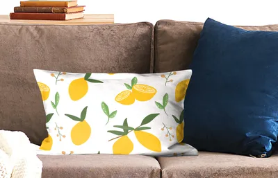 Produktbild von MuchoWow® Zierkissen Sofakissen Wohnzimmer Dekokissen 50x30 cm Zitronen - Muster - Weiß - Abstrakt - Wohnzimmerdekoration - Polster mit Photo