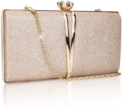 Produktbild von Kleine Glitter-Clutch für Damen, elegante Avondtas, Champagne, mit Kette