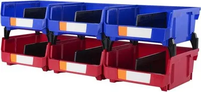 Produktbild von Kunststoff-Regalset (27,9 x 27,9 x 12,7 cm), Staubar und hängbar, blau/rot, Set von 6, stabile Regale für Schränke, Küchen, Büros oder Lagerregale