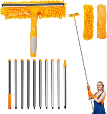 Produktbild von Teleskop Fensterwischer Set 4.5 m, 2-in-1, 270° drehbarer Kopf, für Haushaltsreinigung