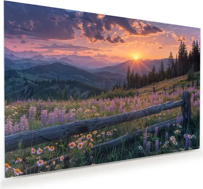 Produktbild von Glasbild 75x50cm in XXL für Wohnzimmer, Schlafzimmer Motiv Sonnenuntergang Wiese