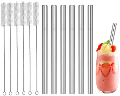 Produktbild von 6 Stš¹ck Wiederverwendbare Metallstrohhalme - Nachhaltige Edelstahl Strohhalme - Spš¹lmaschinenfest - Fš¹r Smoothies und Cocktails