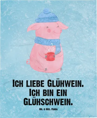 Produktbild von Mr. & Mrs. Panda Tagesdecke Schwein Glühwein - Eisblau - Geschenk, Wohndecke, Weihnachtsmarkt, Punsch, Decke, Schlafdecke, Glühschwein, Kuscheldecke, Weihnachten
