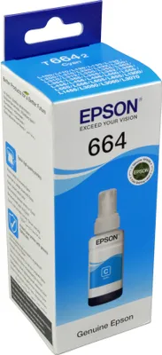 Produktbild von Epson 664 Ecotank Cyan ink bottle (70ml), Cyan, Epson, EcoTank L555 EcoTank L355 EcoTank ET-4550 EcoTank ET-4500 EcoTank ET-3600 EcoTank ET-2650 EcoTank..., 70 ml, Grau, 70 ml