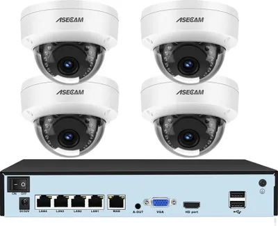 Produktbild von Sicherheitskamerasystem, 8MP Auflösung, Bewegungserkennung, Infrarot-Nachtsicht, 4CH NVR und 4 Kameras, Keine