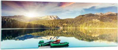 Produktbild von Bilder auf glas - See Berge Wasser - 140x50cm - Glasbilder - Wandbilder - Kunstdruck - zum Aufhängen bereit - Wanddekoration aus Glas - Glas Bilder - Wandbild auf Glas - Einteilig - GAB140x50-3595