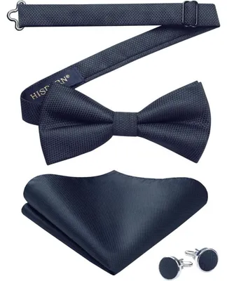 Produktbild von Herren Fliegen Set mit Einstecktuch und Manschettenknöpfen, Paisley, marineblau