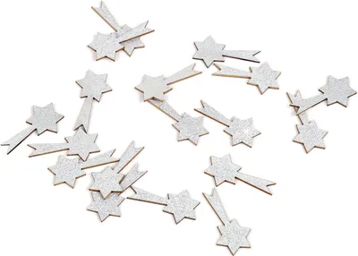 Produktbild von Oblique Unique Holz Sternschnuppen Komet Set mit Glitzer als Konfetti Tisch Deko für Weihnachten DIY Basteln - silber