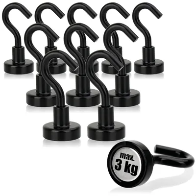 Produktbild von com-four® 10x Magnethaken Neodym 3 kg - starker Werkstattmagnet mit Haken