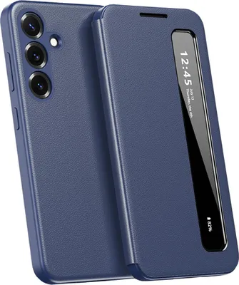 Immagine prodotto di Custodia in Finto cuoio per Samsung Galaxy S26+, custodia intelligente per cellulare con finestra laterale blu