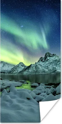 Produktbild von MuchoWow® Poster Meer - Eis - Nordlicht - Winter - Natur 60x120 cm - Wandschmuck