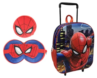 Produktbild von Spiderman-Reiseset: 3D-Trolley-Rucksack, Schlafmaske und Reisekissen