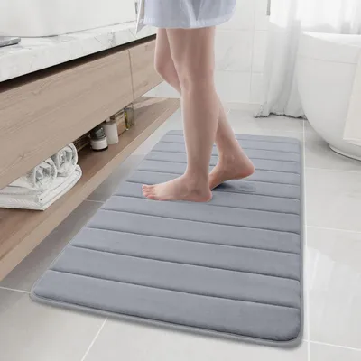 Immagine prodotto di Tappeto da bagno in memory foam, 61 x 120 cm, grigio, assorbente, antiscivolo, lavabile
