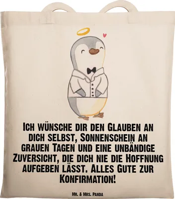 Produktbild von Mr. & Mrs. Panda Tote Bag Pinguin Konfirmation Hemd - Transparent - Geschenk, Kommunion, Hoffnung, Jutebeutel, festivaltasche, Sonnenschein, Beutel, Laptoptasche, Tasche
