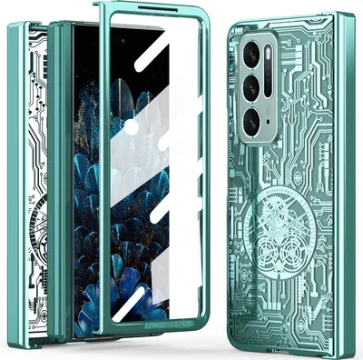 Image de Etui de luxe galvanisé pour Oppo Find N, protection de la charnière, étui transparent avec film écran vert
