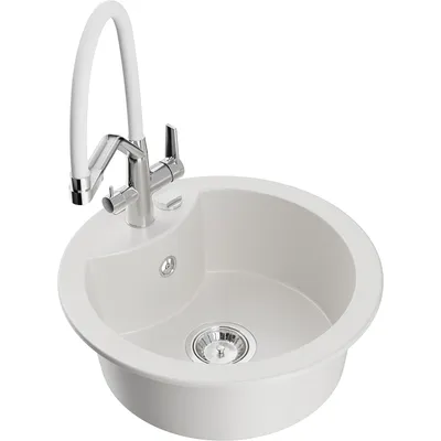 Zdjęcie produktu dla Mexen Diego zlewozmywak granitowy 1-komorowy z baterią kuchenną Duo, biały - 6512-20-671701-02