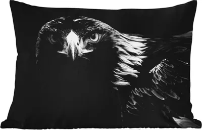 Produktbild von MuchoWow® Outdoor Kissen - Bussard - Vogel - Tiere - Schwarz - Weiß - 50x30 cm - Wetterfest - Lounge Kissen - Sofa kissen - Wohnzimmer Dekoration