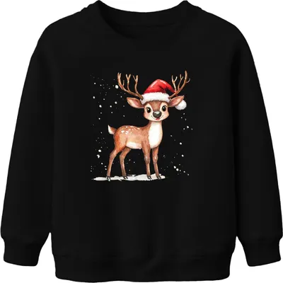 Produktbild von Weihnachtsrentier Niedliches Aquarell Kinder Geschenk Winter Süß Uni Kinder Sweatshirt Pullover, Schwarz, 104