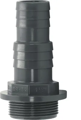 Produktbild von HAF 1x PVC Druckschlauchtülle mit 32mm 38mm x 1 1/2" | Schlauchtülle x Außengewinde | Schlauchverbinder aus grauem PVC-U | PN16 für Pool und Teich