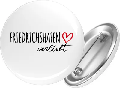 Produktbild von Huuraa Button Friedrichshafen verliebt 25mm rund mit Sicherheitsnadel Ansteckbutton Geschenkidee
